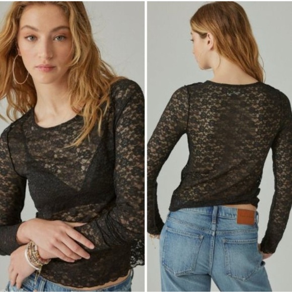 Lucky Brand Black Lace Sheer Top - Picture 1 of 2